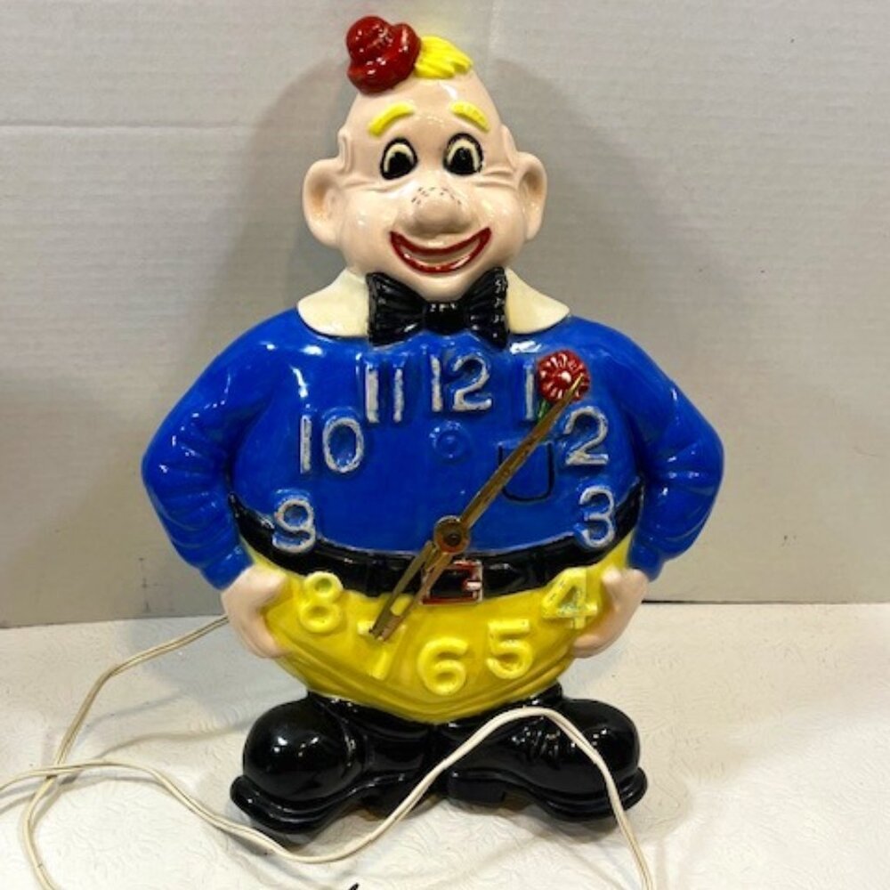 VTG Hand Painted Ceramic Wall Clown Working Clock Decor 13"x9.5"